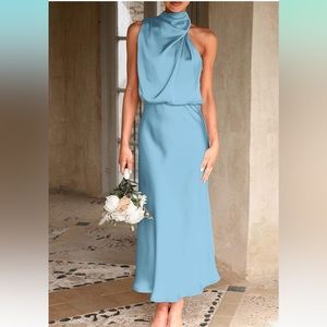 Women’s light blue satin dress, size M NWT